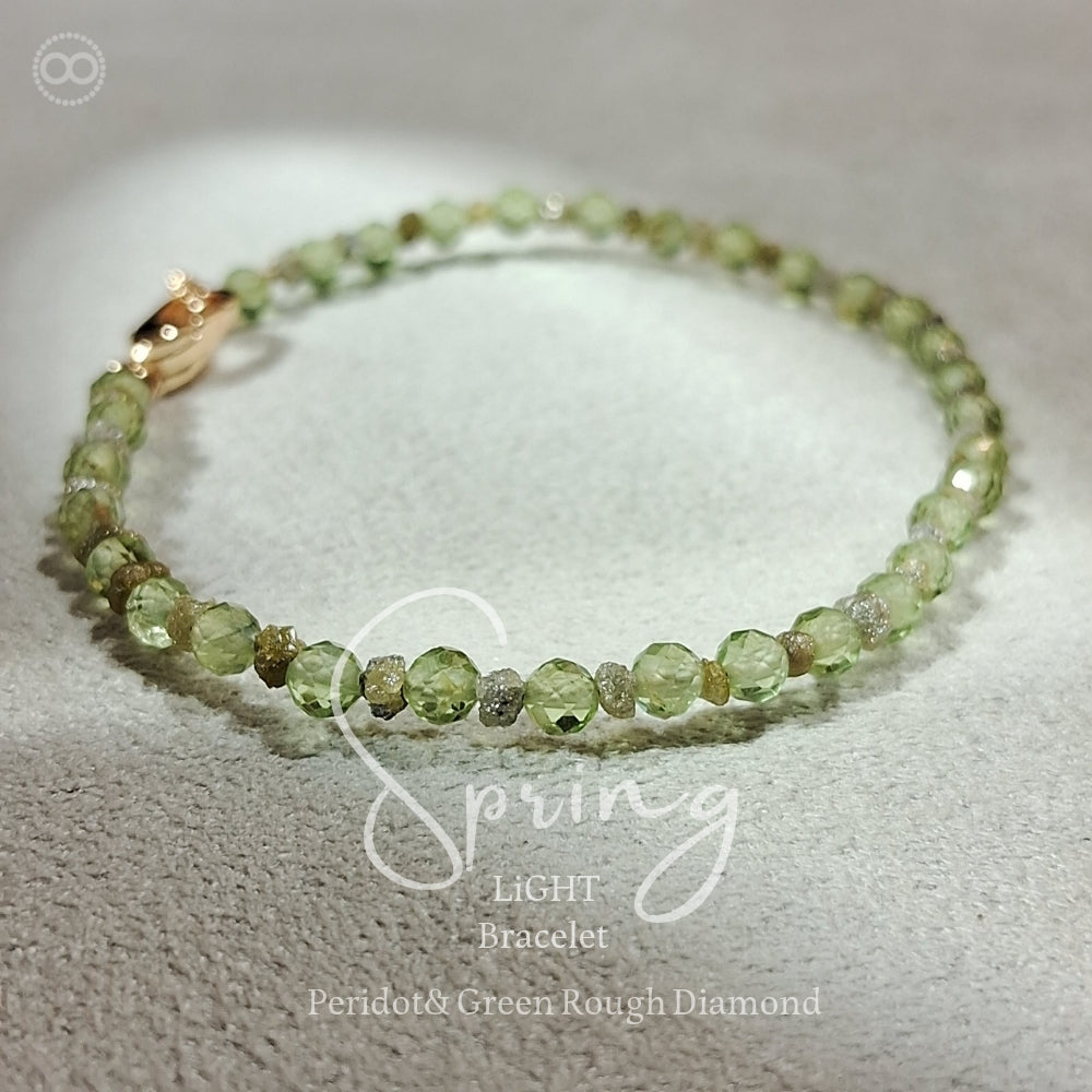 Peridot & Grey Green Raw DIAMOND Bracelet 橄欖石x灰綠鑽石原礦體 |細緻手環
