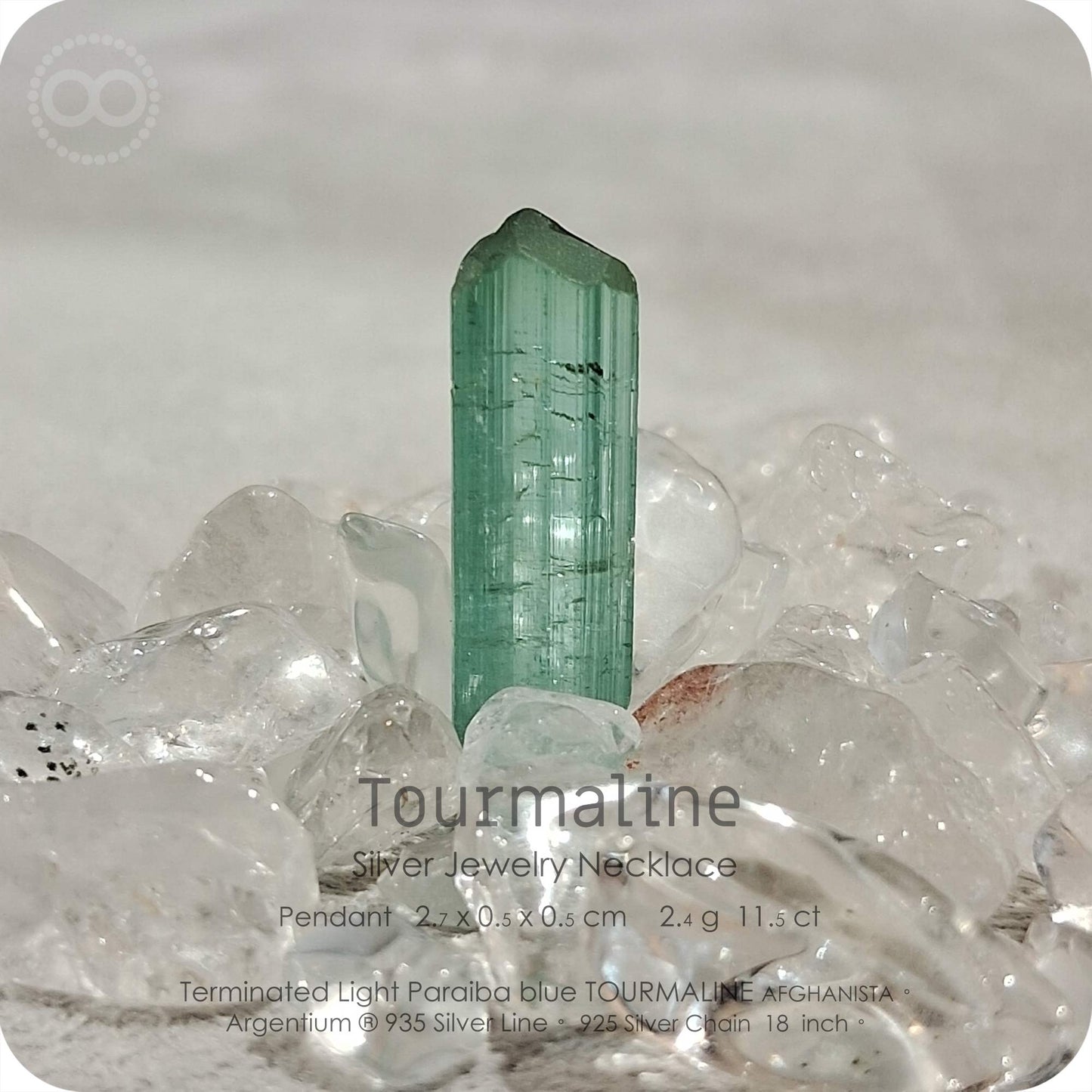 Aura Lights Tourmaline Terminated 水青極光電氣石 Argentium Pendant 寶石晶柱體|鍺銀墜飾 - H232