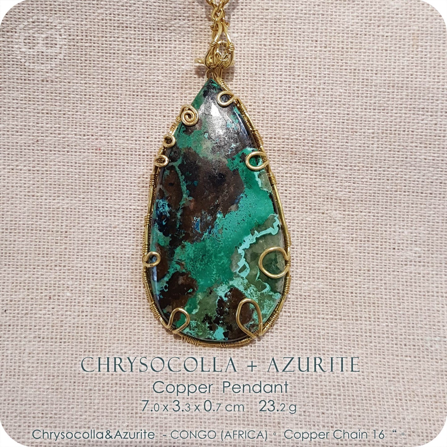 Chrysokoll + Azurit ✡ Kupferhalskette – H196