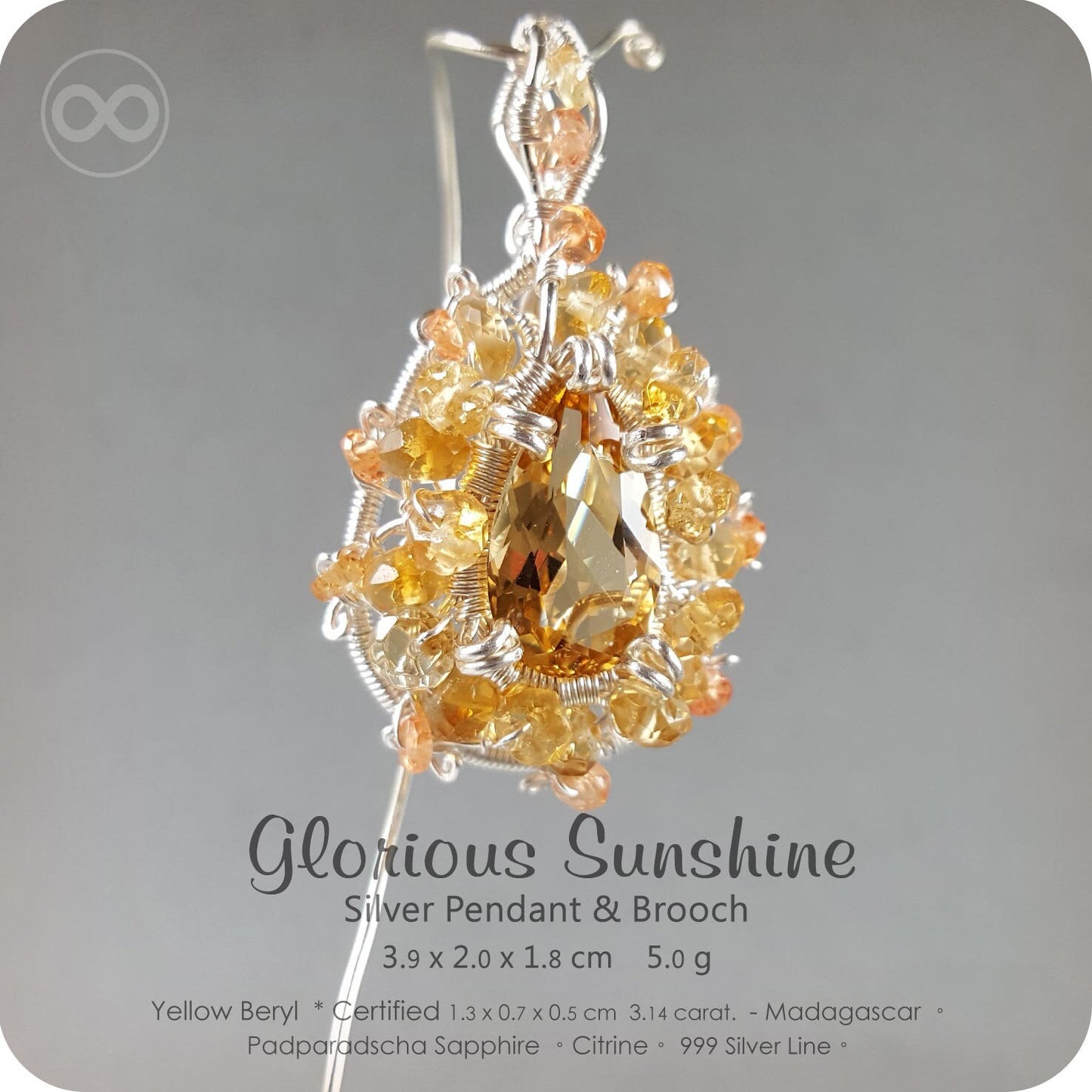 金光燦爛 Glorious Sunshine ✦ Heliodor Jewelry Pendant & Brooch 金色綠柱石 ✦ 純銀寶石級墜飾別針|星球精品 - H89