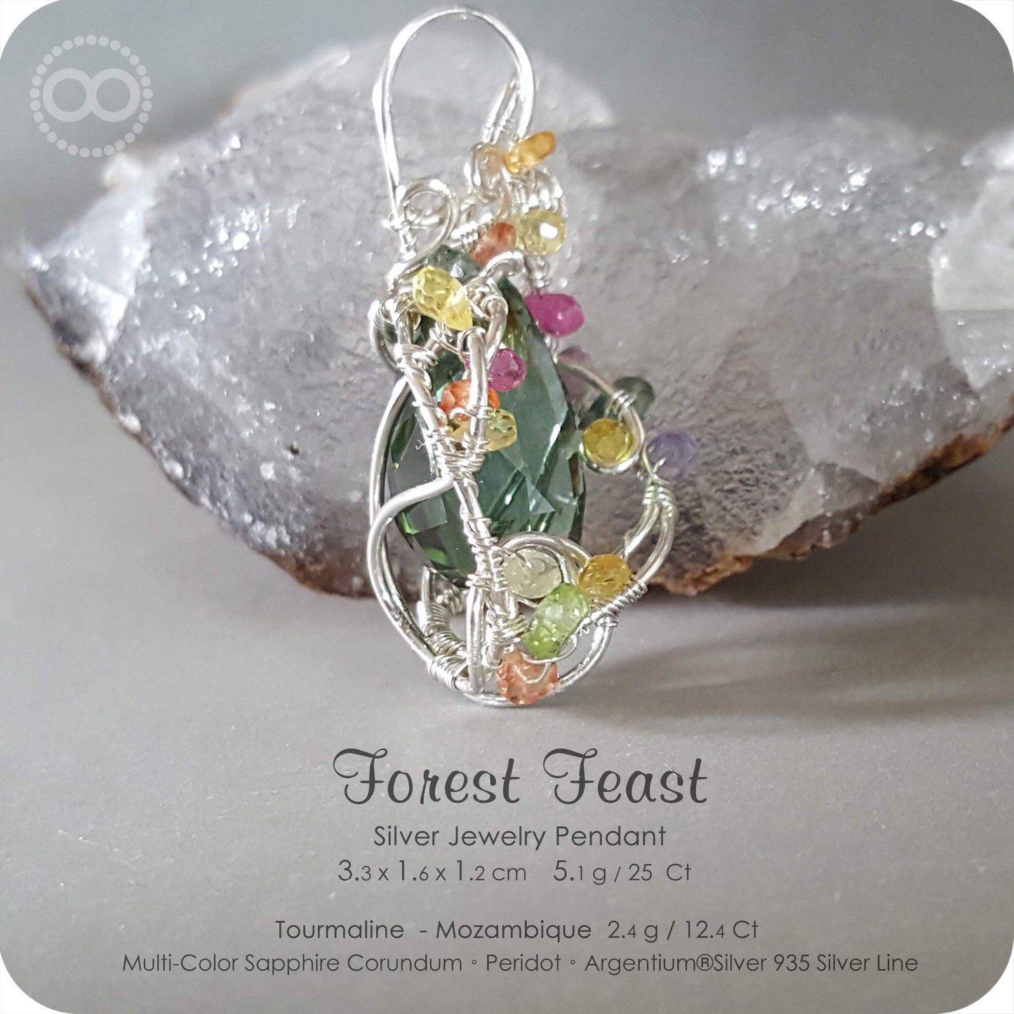 Mozambique Green Tourmaline Silver Jewelry Necklace - H116 Forest Feast