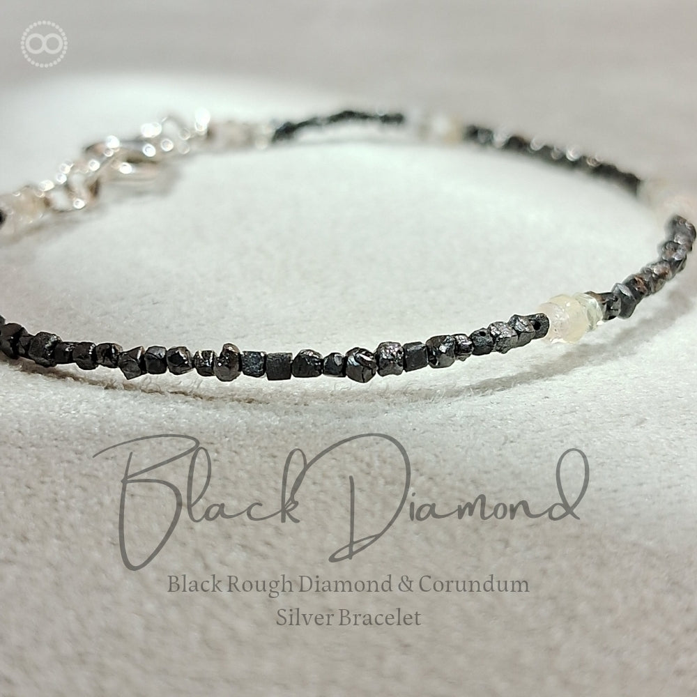 DIAMOND Raw Black & Corundum ✧ Bracelet 黑鑽原礦x剛玉 ｜純銀細緻手環