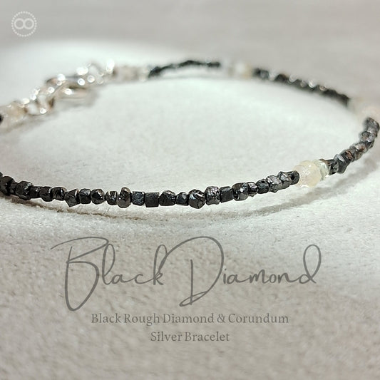 DIAMOND Raw Black & Corundum ✧ Bracelet 黑鑽原礦x剛玉 ｜純銀細緻手環