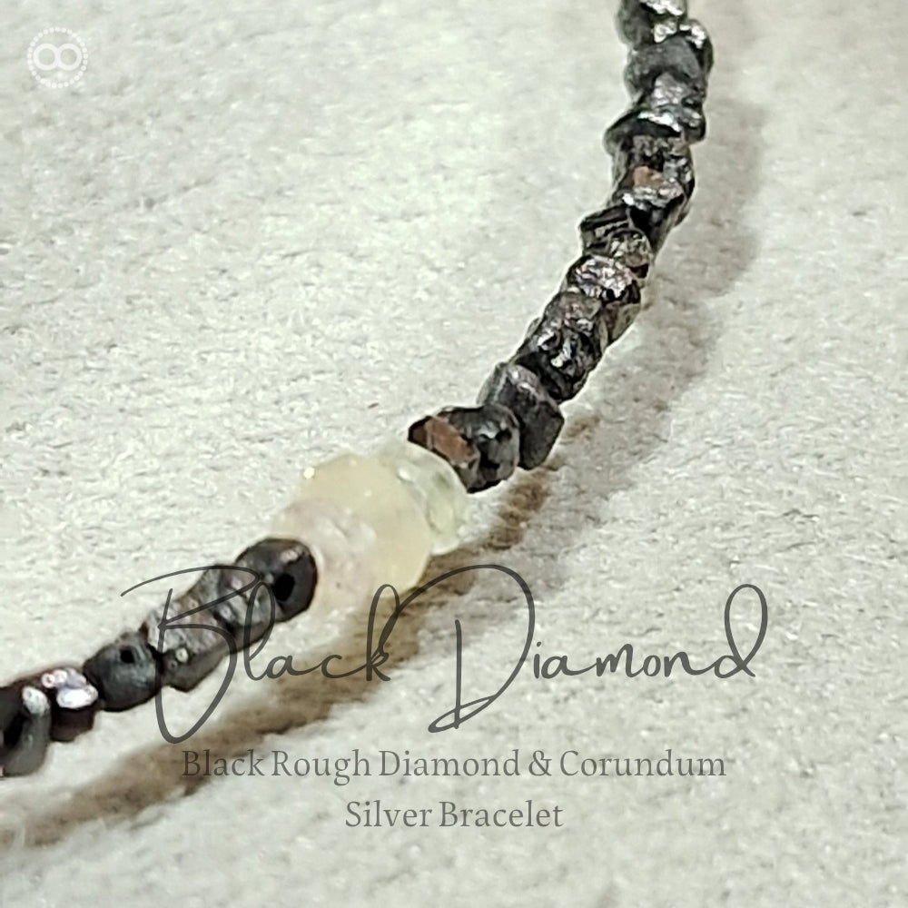 DIAMOND Raw Black & Corundum ✧ Bracelet 黑鑽原礦x剛玉 ｜純銀細緻手環