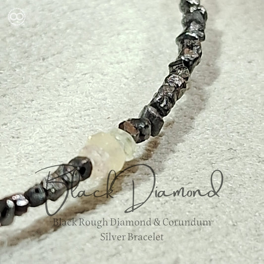DIAMOND Raw Black & Corundum ✧ Bracelet 黑鑽原礦x剛玉 ｜純銀細緻手環