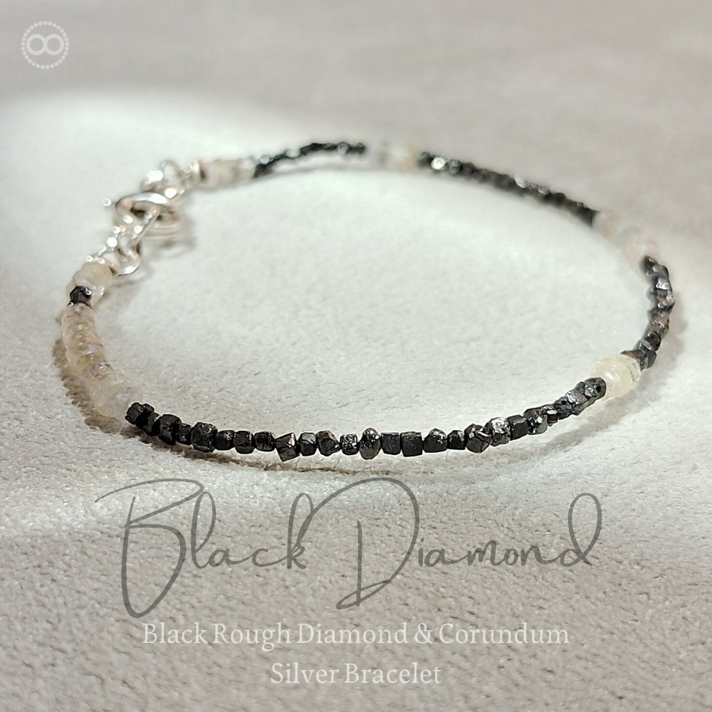 DIAMOND Raw Black & Corundum ✧ Bracelet 黑鑽原礦x剛玉 ｜純銀細緻手環