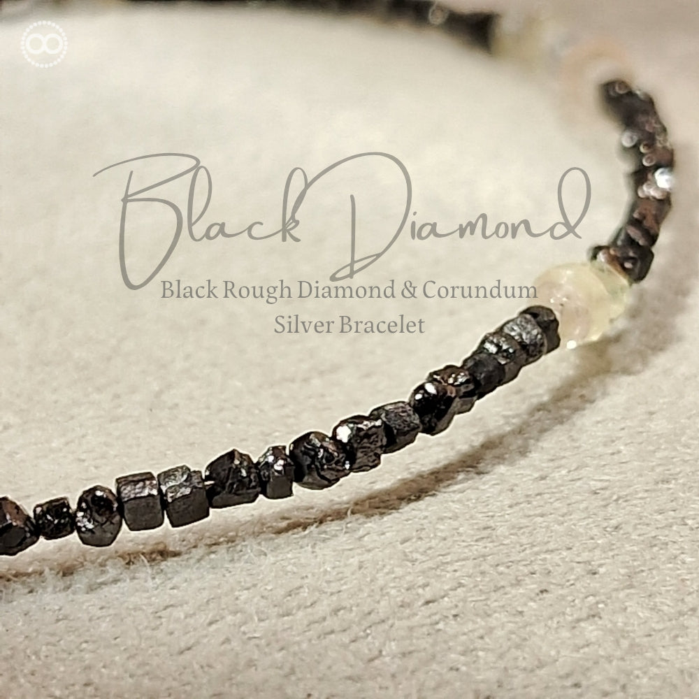 DIAMOND Raw Black & Corundum ✧ Bracelet 黑鑽原礦x剛玉 ｜純銀細緻手環
