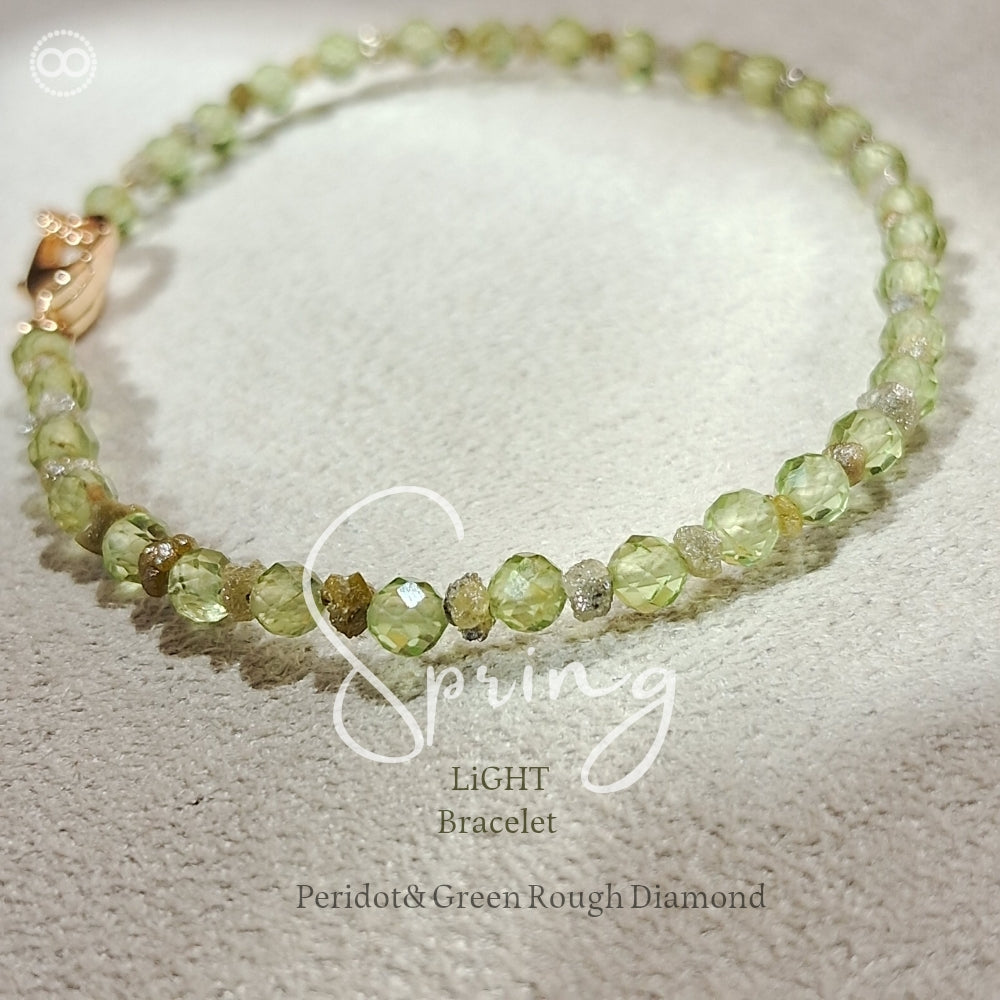 Peridot & Grey Green Raw DIAMOND Bracelet  橄欖石x灰綠鑽石原礦體 ｜細緻手環