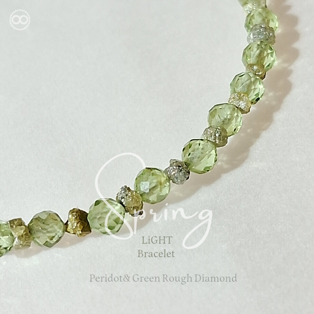 Peridot & Grey Green Raw DIAMOND Bracelet  橄欖石x灰綠鑽石原礦體 ｜細緻手環