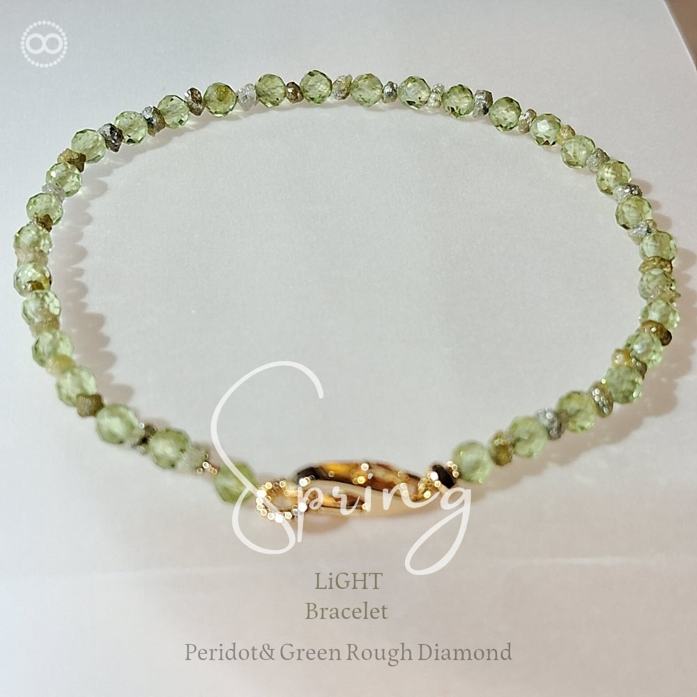 Peridot & Grey Green Raw DIAMOND Bracelet  橄欖石x灰綠鑽石原礦體 ｜細緻手環