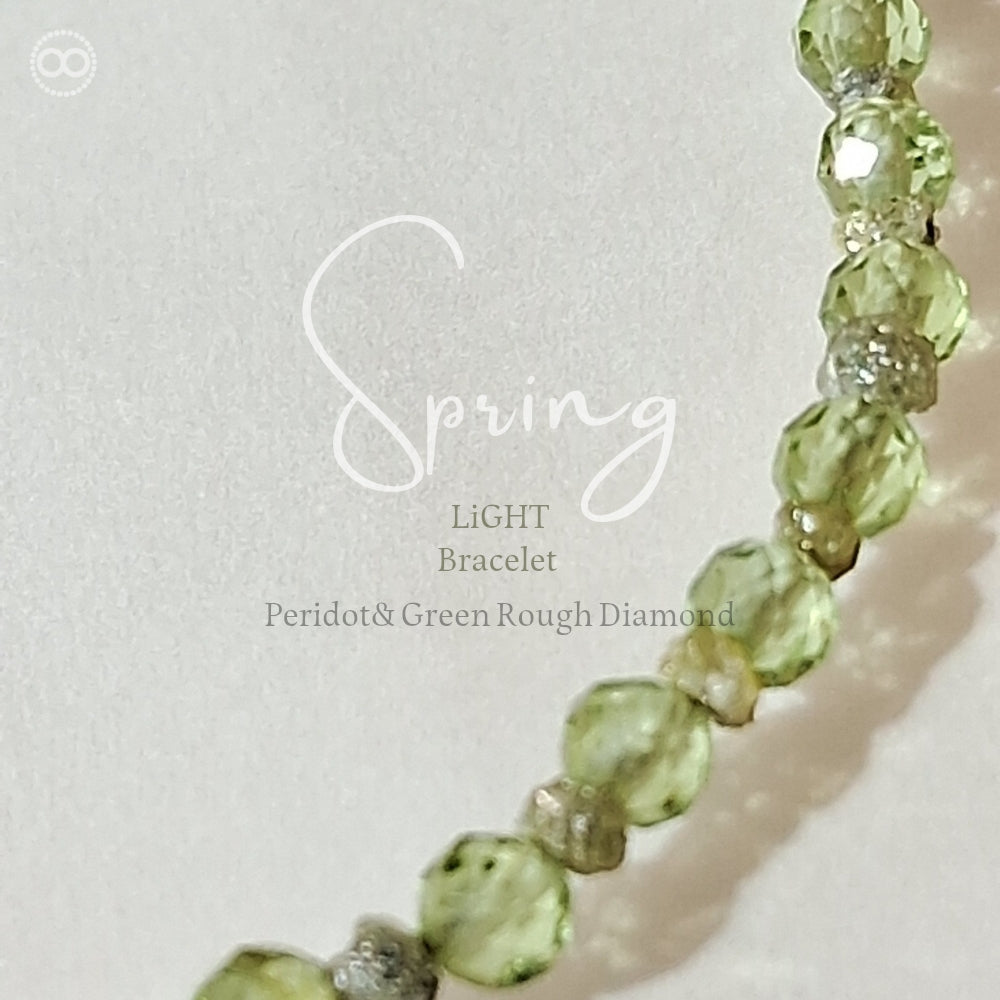 Peridot & Grey Green Raw DIAMOND Bracelet  橄欖石x灰綠鑽石原礦體 ｜細緻手環