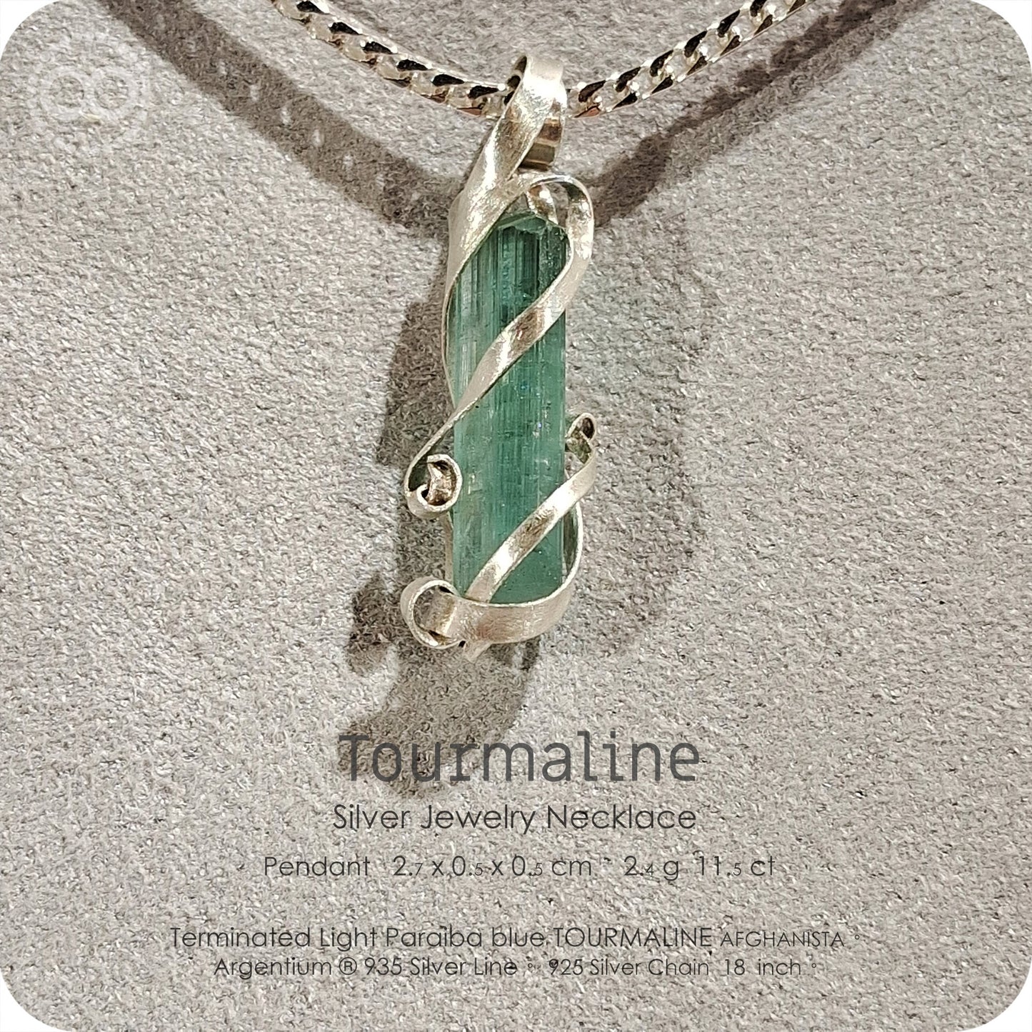 Aura Lights Tourmaline Terminated 水青極光電氣石 Argentium Pendant 寶石晶柱體｜鍺銀墜飾 - H232