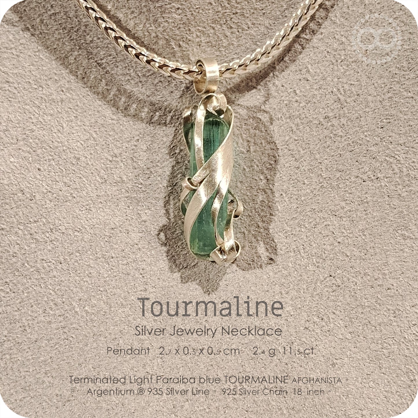 Aura Lights Tourmaline Terminated 水青極光電氣石 Argentium Pendant 寶石晶柱體｜鍺銀墜飾 - H232