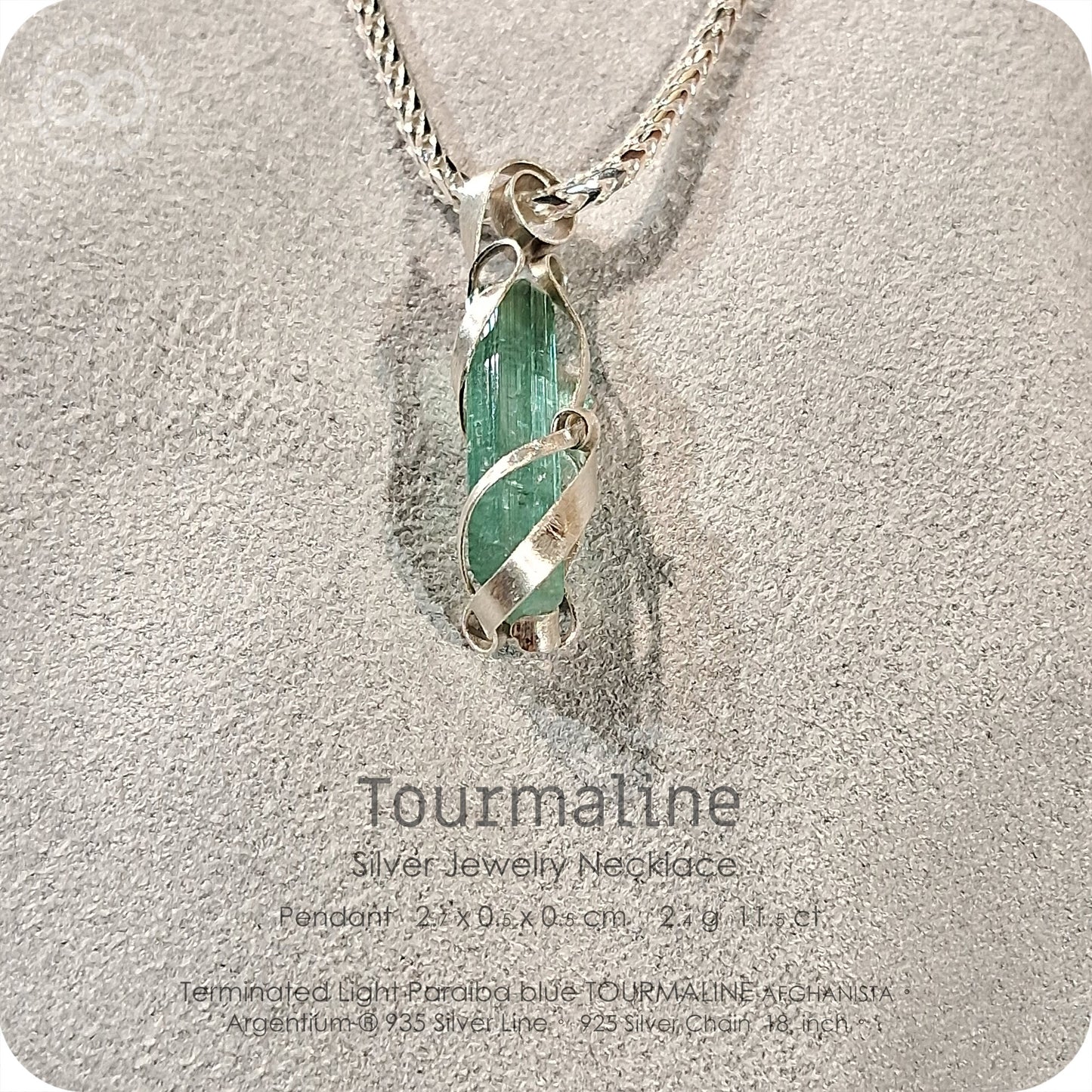 Aura Lights Tourmaline Terminated 水青極光電氣石 Argentium Pendant 寶石晶柱體｜鍺銀墜飾 - H232