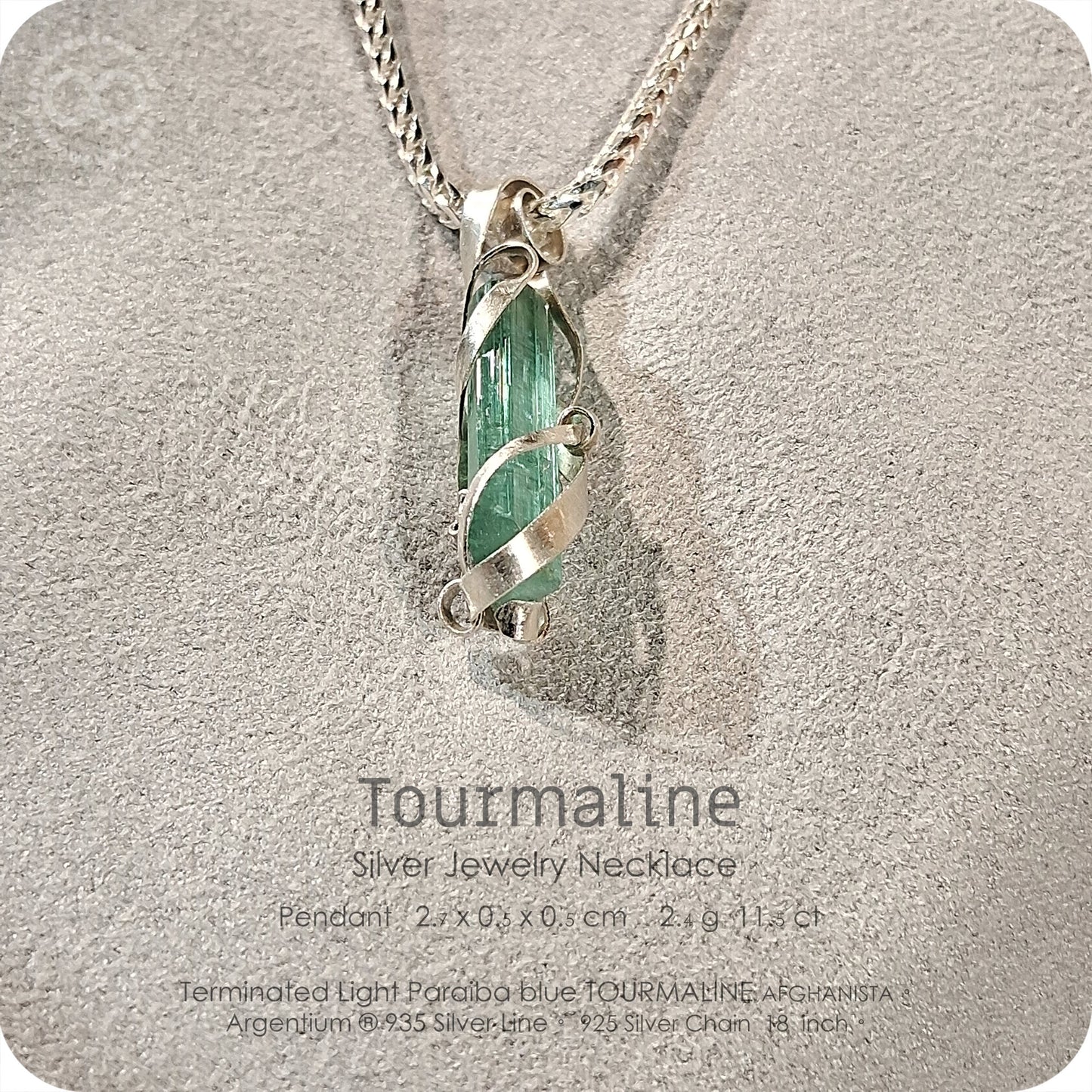 Aura Lights Tourmaline Terminated 水青極光電氣石 Argentium Pendant 寶石晶柱體｜鍺銀墜飾 - H232