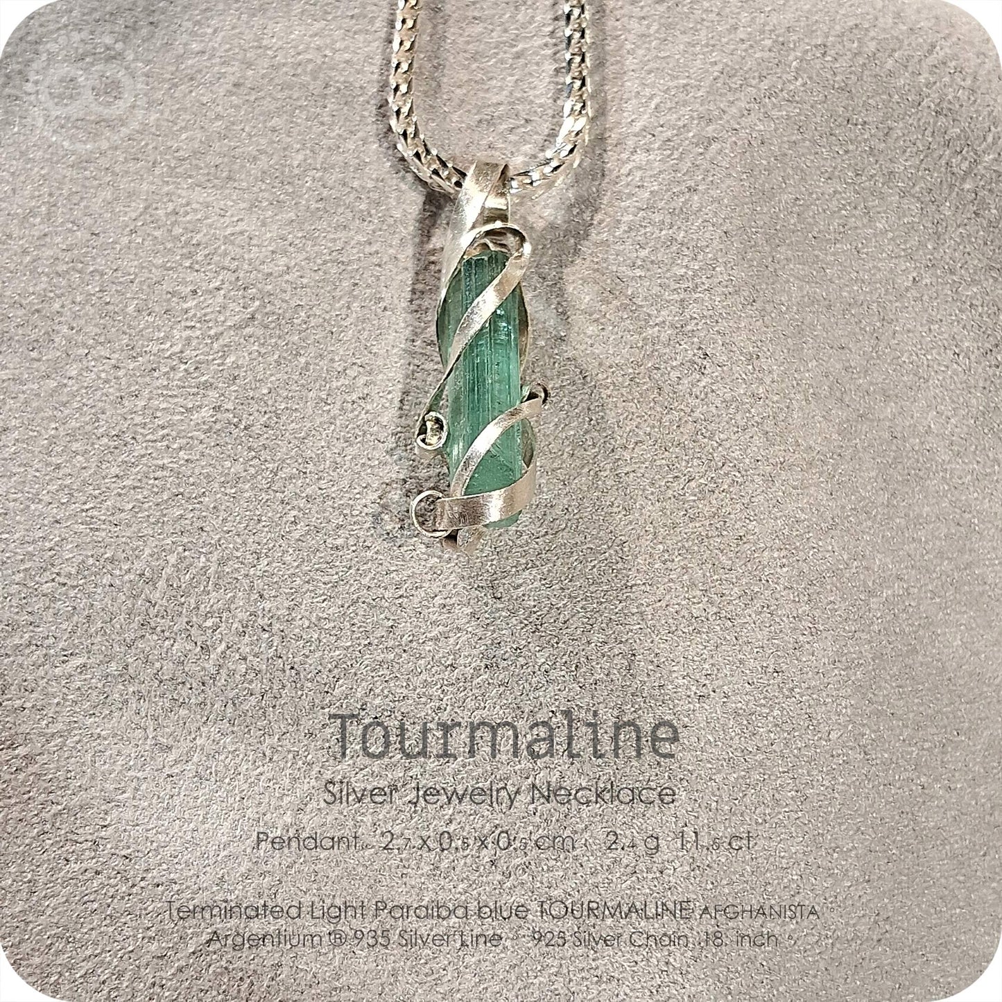 Aura Lights Tourmaline Terminated 水青極光電氣石 Argentium Pendant 寶石晶柱體｜鍺銀墜飾 - H232