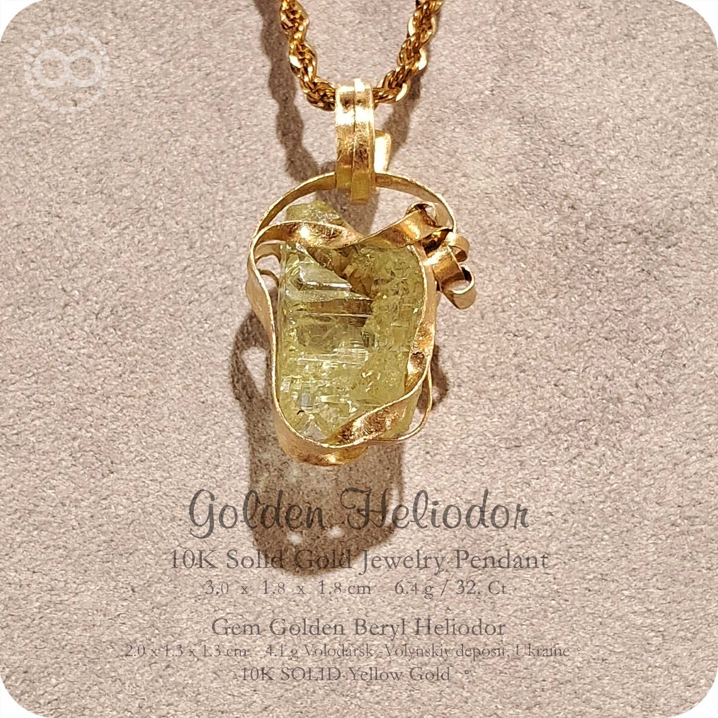 Gem Golden Heliodor 10K SOLID Gold Pendant - H236