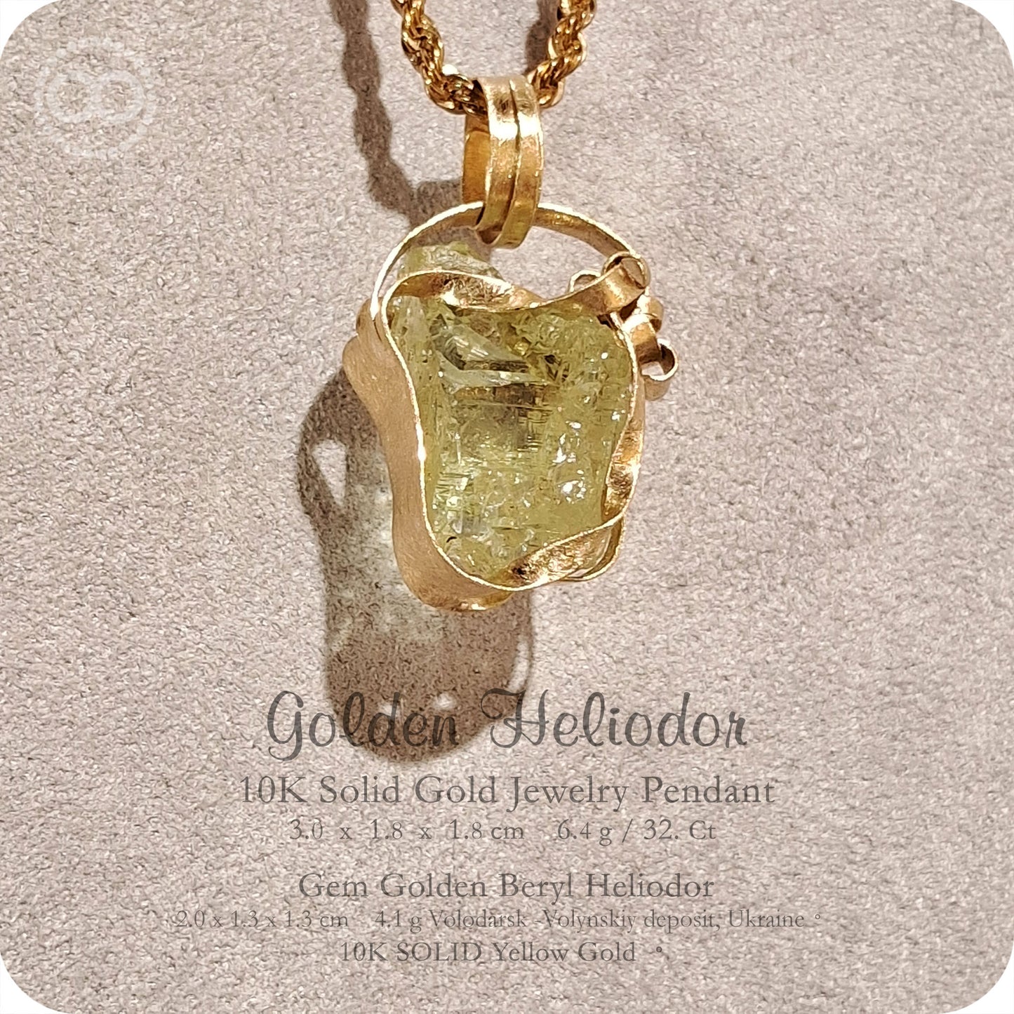 Gem Golden Heliodor 10K SOLID Gold Pendant - H236