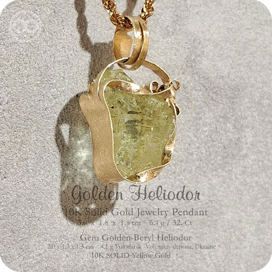 Gem Golden Heliodor 10K SOLID Gold Pendant - H236