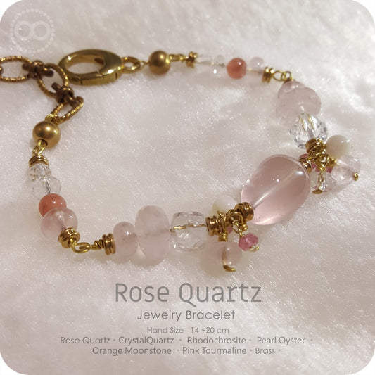 Rose Quartz Brass Bracelet - H237