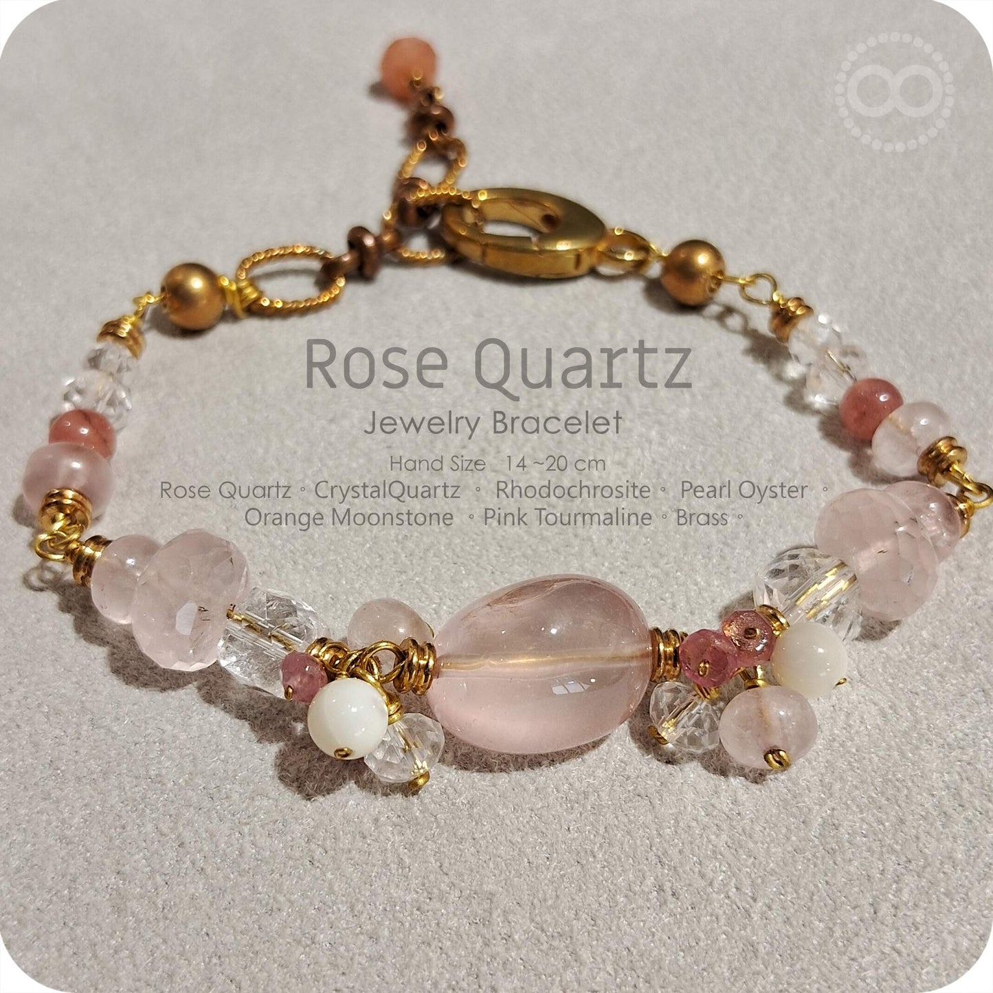 Rose Quartz Brass Bracelet - H237