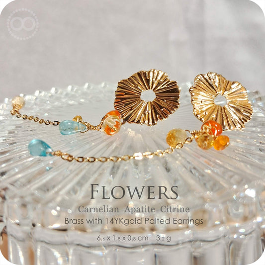 Flowers  Brass gold plated Earrings - H239