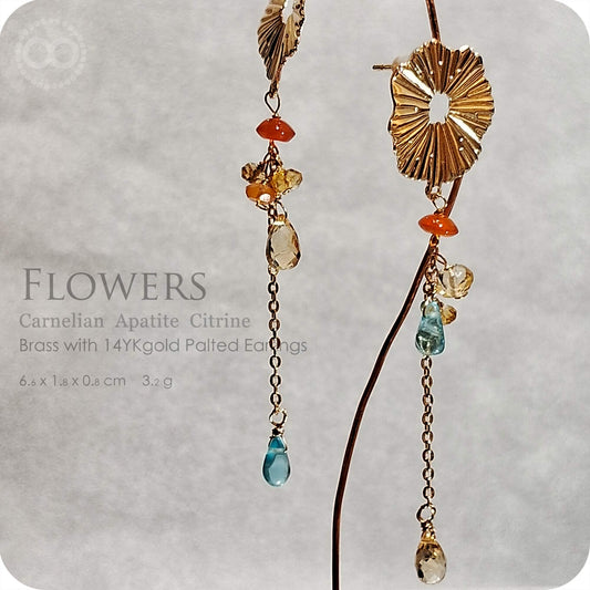 Flowers  Brass gold plated Earrings - H239