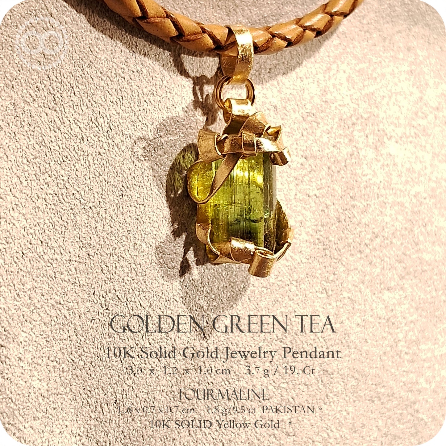 Golden Green Tea Tourmaline 10K SOLID Gold Pendant - H253