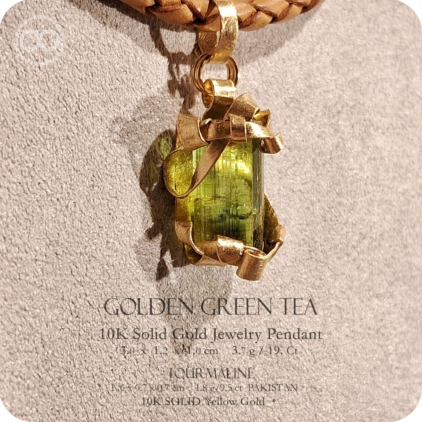 Golden Green Tea Tourmaline 10K SOLID Gold Pendant - H253