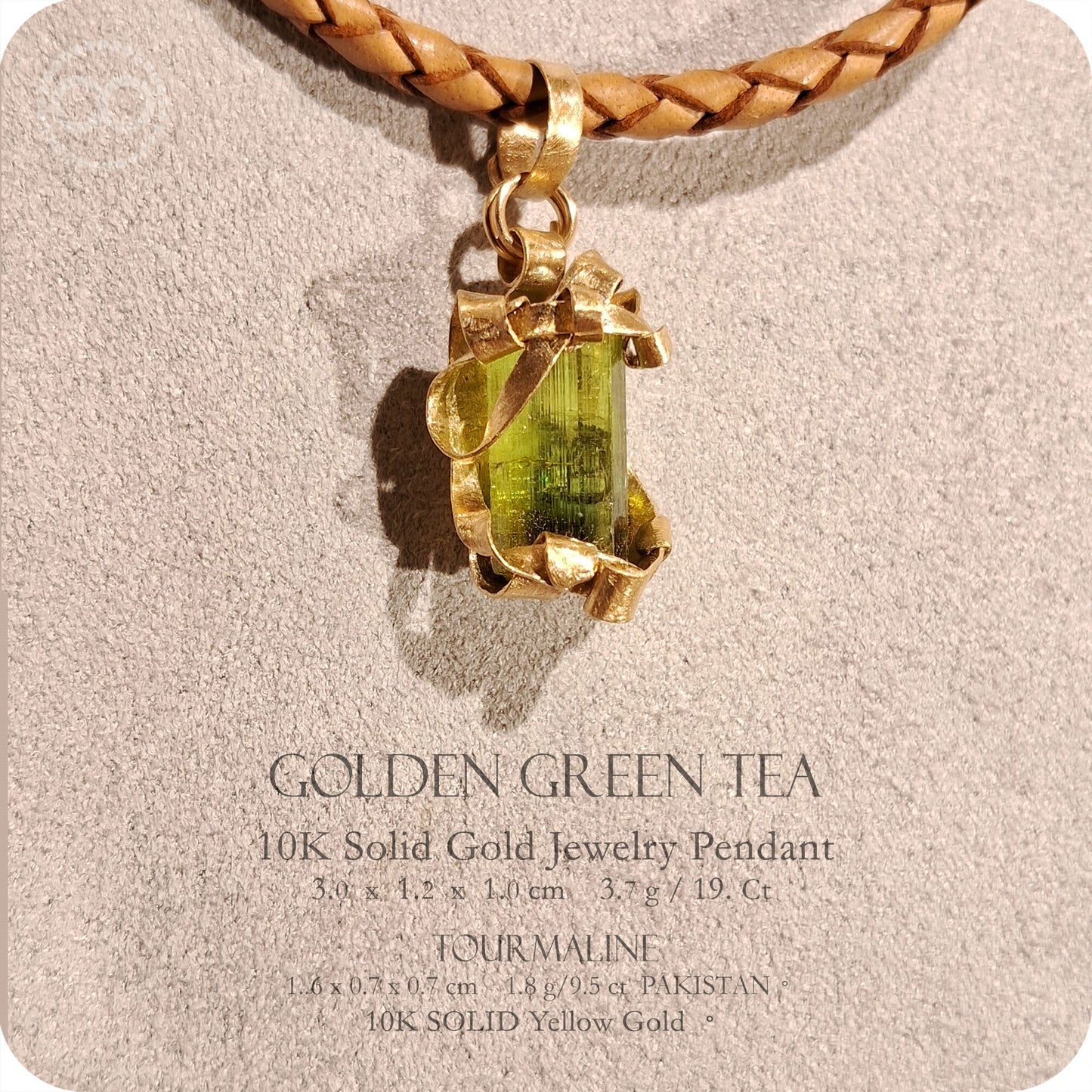 Golden Green Tea Tourmaline 10K SOLID Gold Pendant - H253