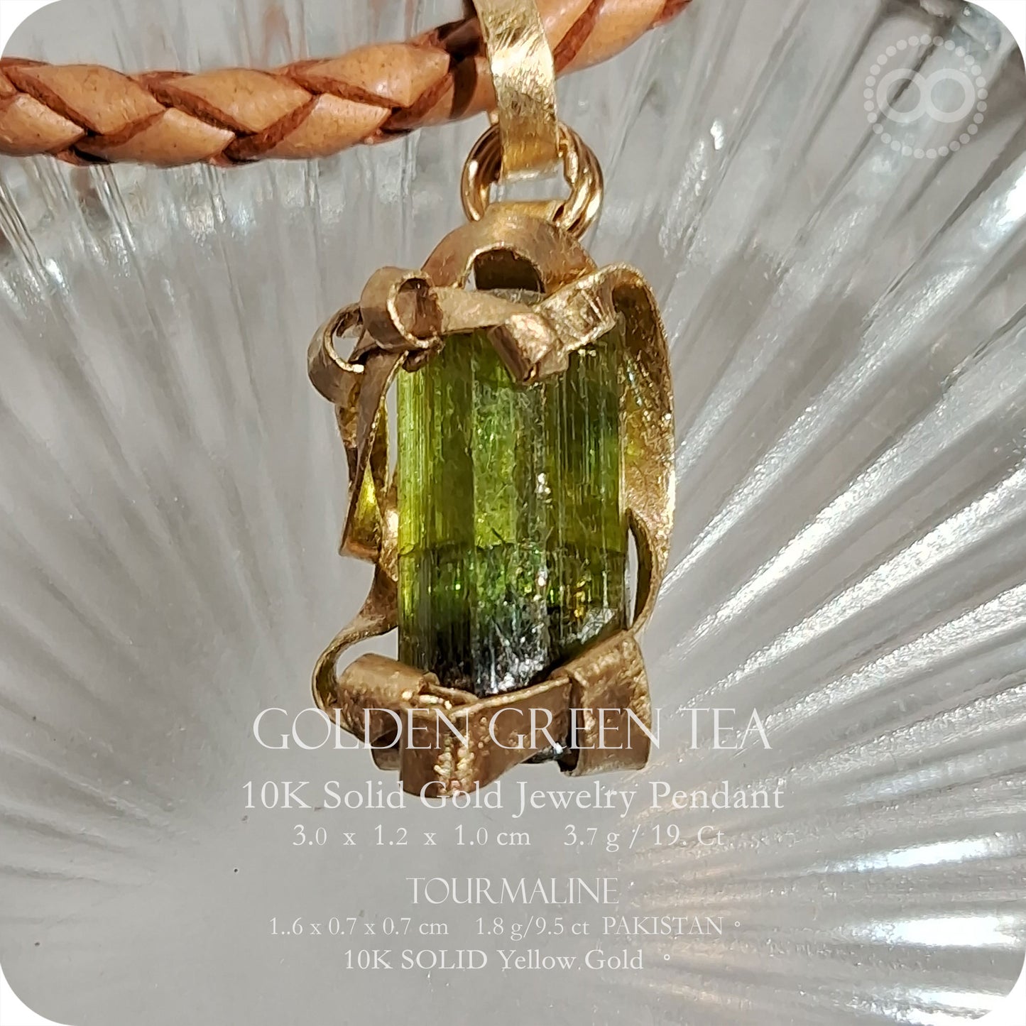 Golden Green Tea Tourmaline 10K SOLID Gold Pendant - H253