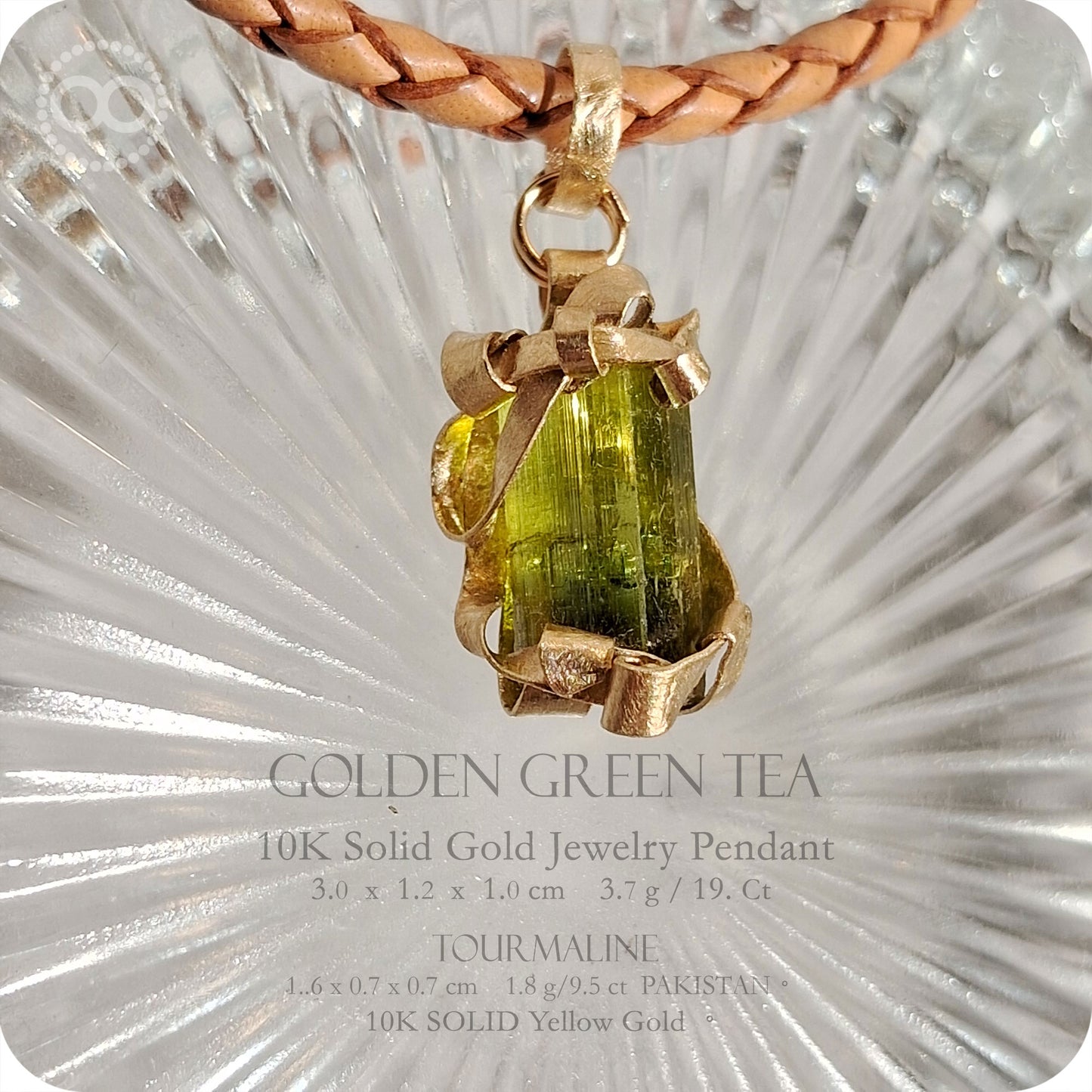 Golden Green Tea Tourmaline 10K SOLID Gold Pendant - H253