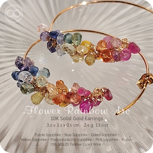 Sapphire Rainbow Arc 10K SOLID Gold Jewelry Earrings彩虹藍寶石剛玉10K金耳飾 Planet Studio星球精品H254