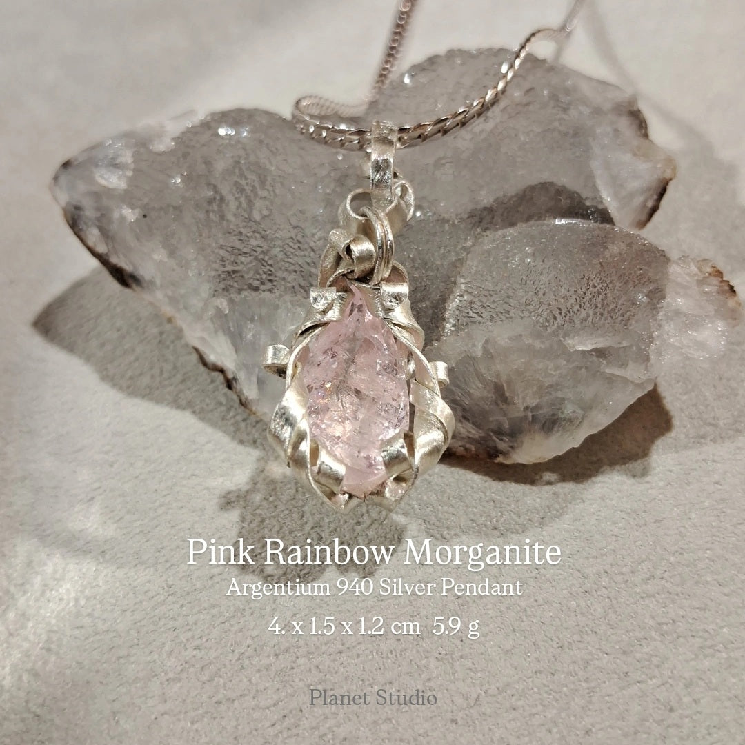 Rainbow Morganite Brazil 粉紅摩根石 彩虹光花園 純銀墜飾 Necklace-H257