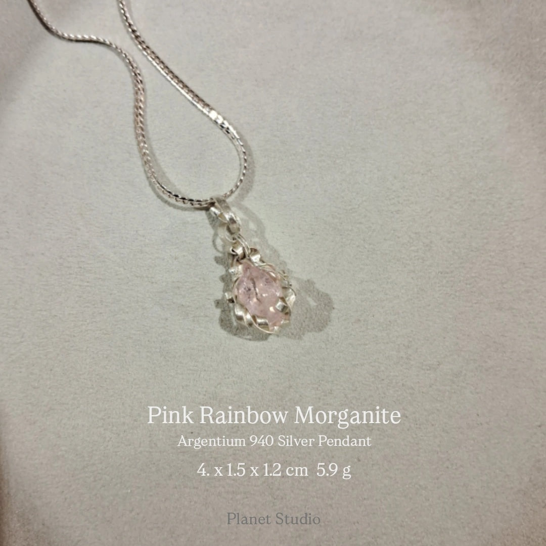 Rainbow Morganite Brazil 粉紅摩根石 彩虹光花園 純銀墜飾 Necklace-H257