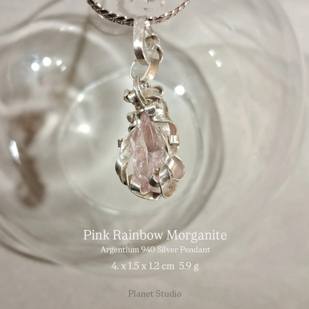 Rainbow Morganite Brazil 粉紅摩根石 彩虹光花園 純銀墜飾 Necklace-H257