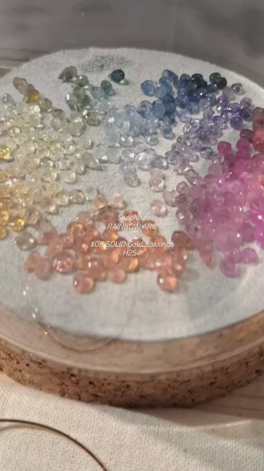 Sapphire Rainbow Arc 10K SOLID Gold Jewelry Earrings彩虹藍寶石剛玉10K金耳飾 Planet Studio星球精品H254