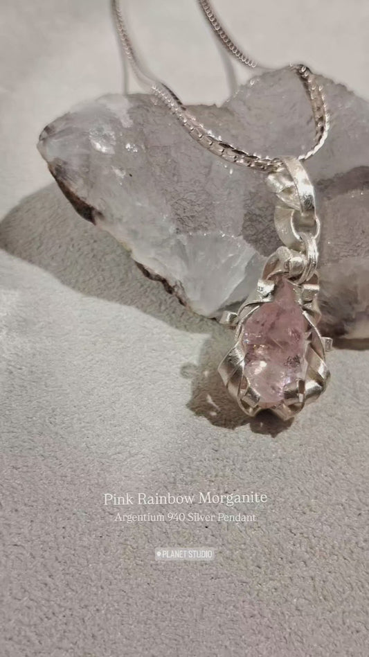 Rainbow Morganite Brazil 粉紅摩根石 彩虹光花園 純銀墜飾 Necklace-H257