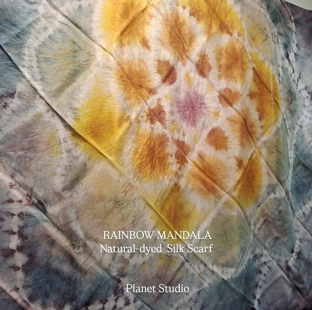 RAINBOW MANDALA Natural Dyed Silk scarf 彩虹曼陀羅 ∞ 蠶絲大方巾 ∞ 草木手染