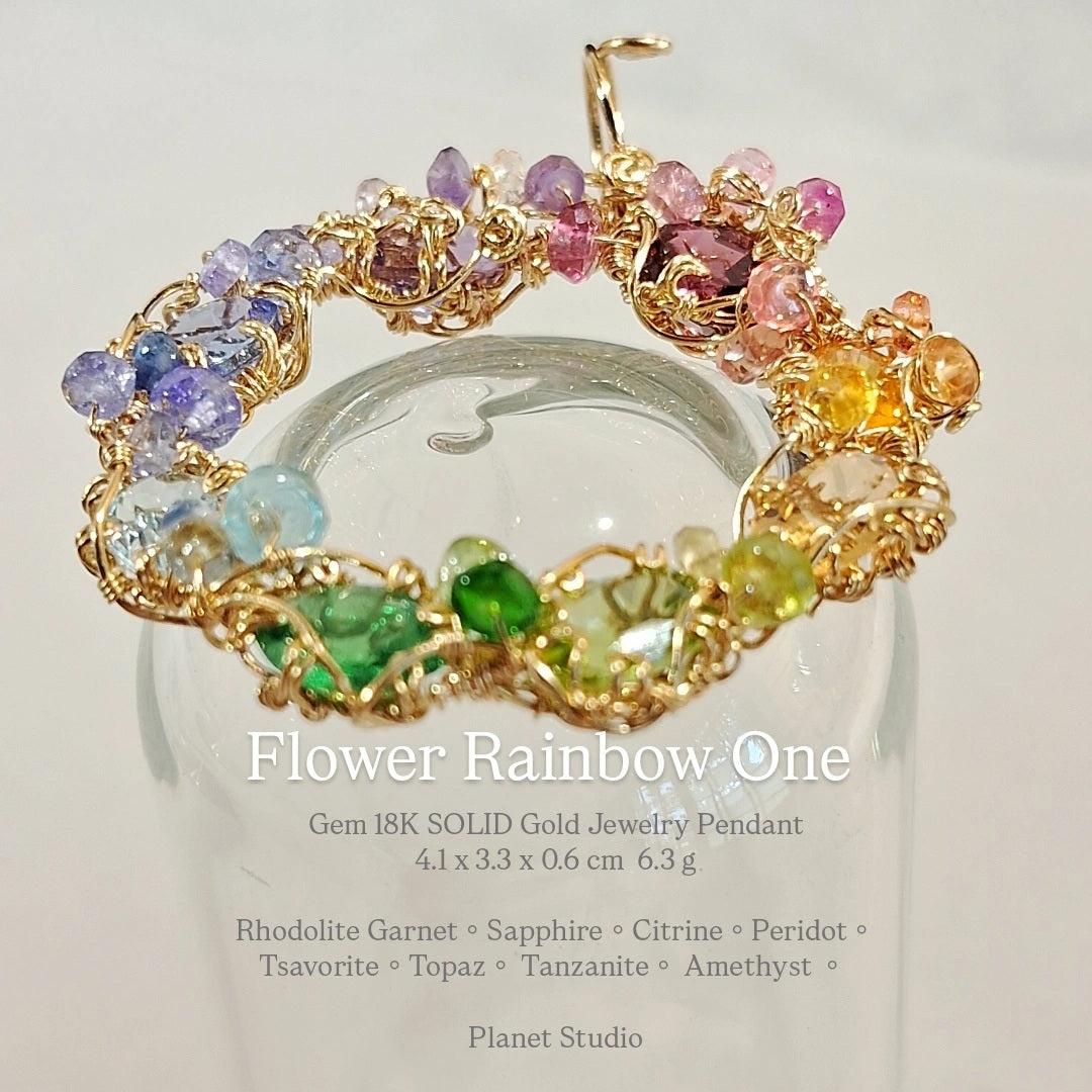 Flower Rainbow One 18K SOLID Gold Jewelry Pendant-H68