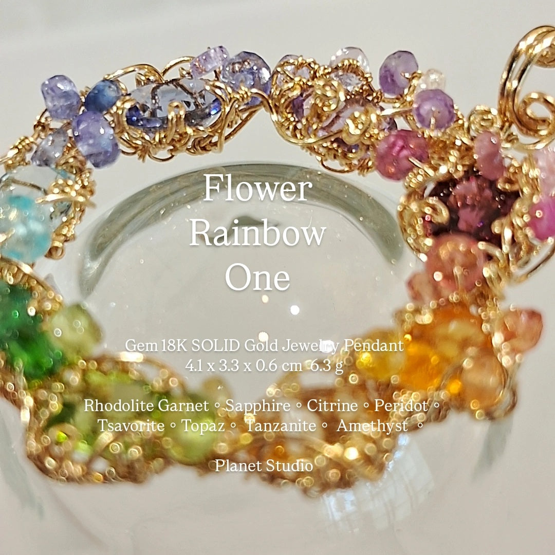 Flower Rainbow One 18K SOLID Gold Jewelry Pendant-H68