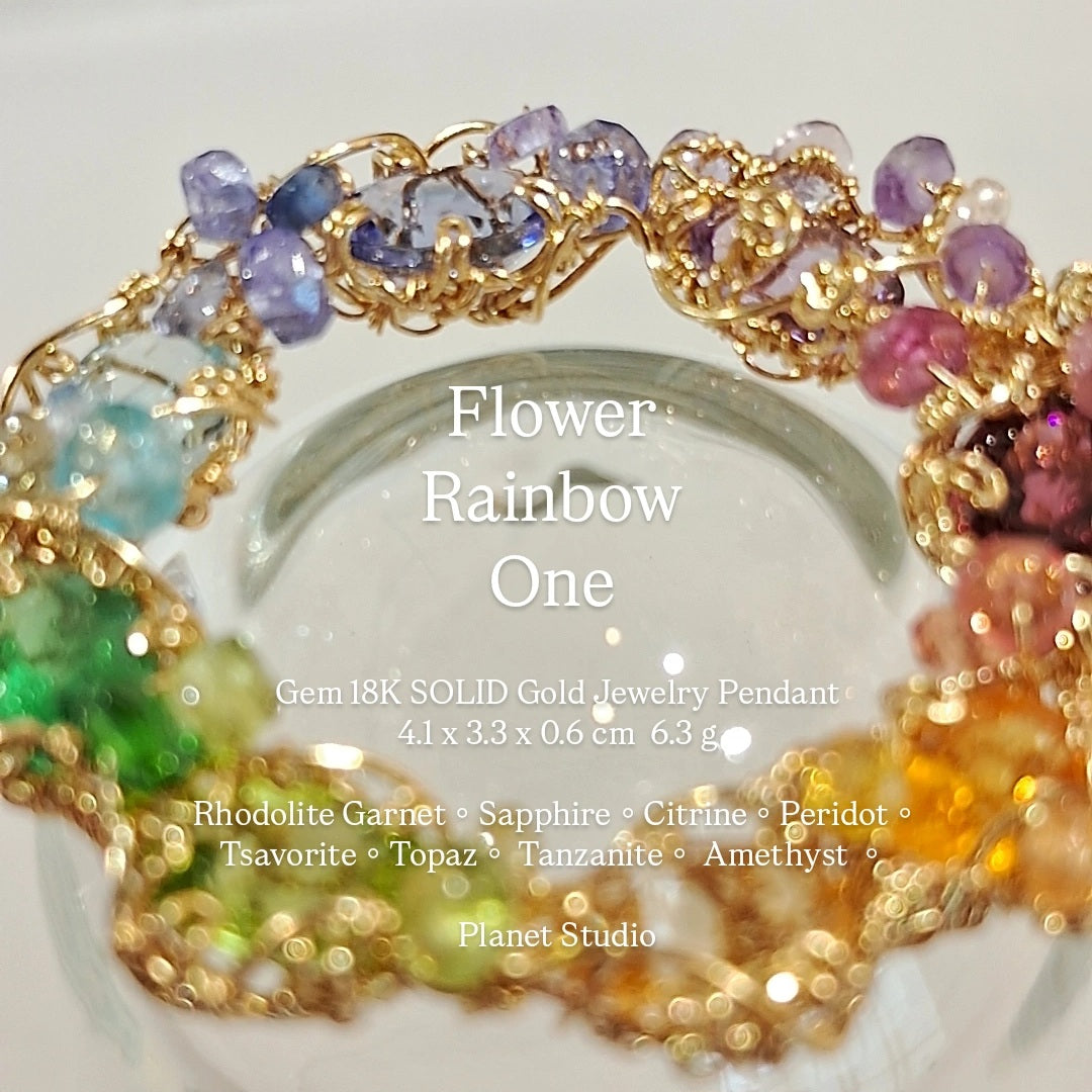 Flower Rainbow One 18K SOLID Gold Jewelry Pendant-H68