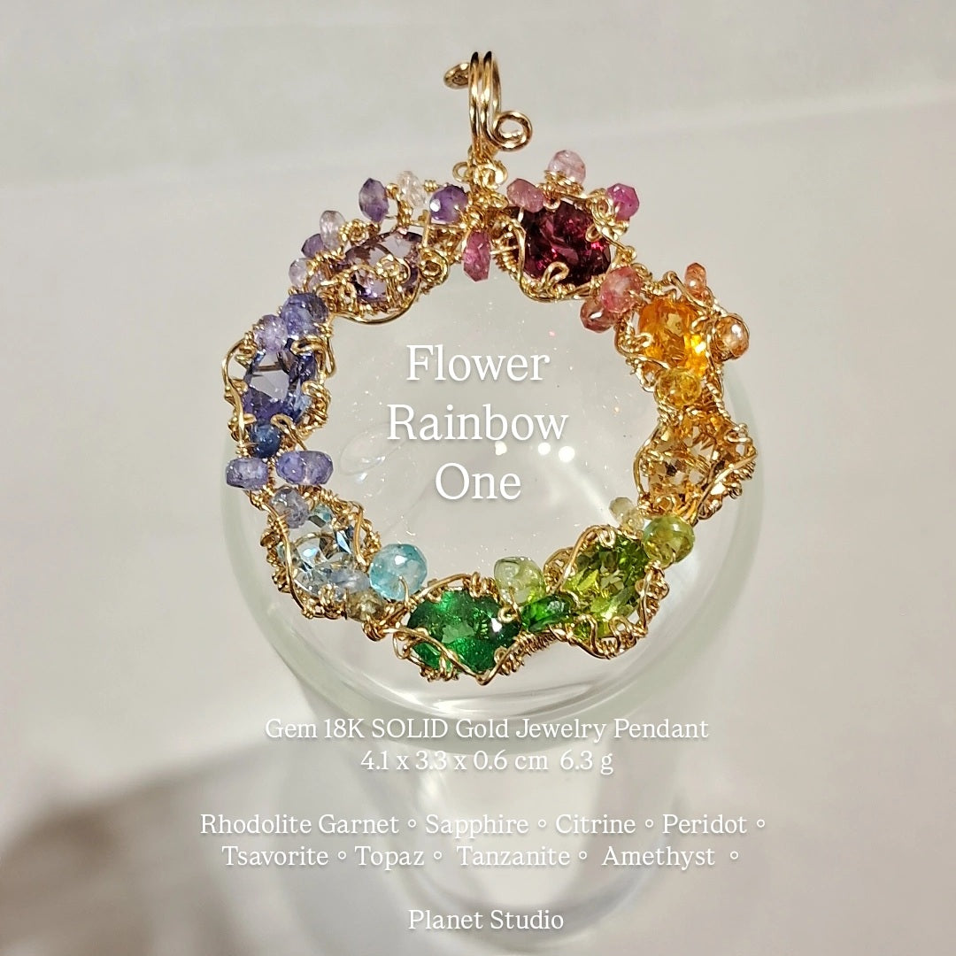 Flower Rainbow One 18K SOLID Gold Jewelry Pendant-H68