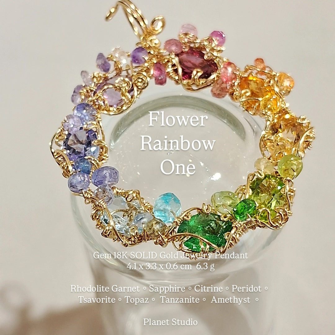 Flower Rainbow One 18K SOLID Gold Jewelry Pendant-H68