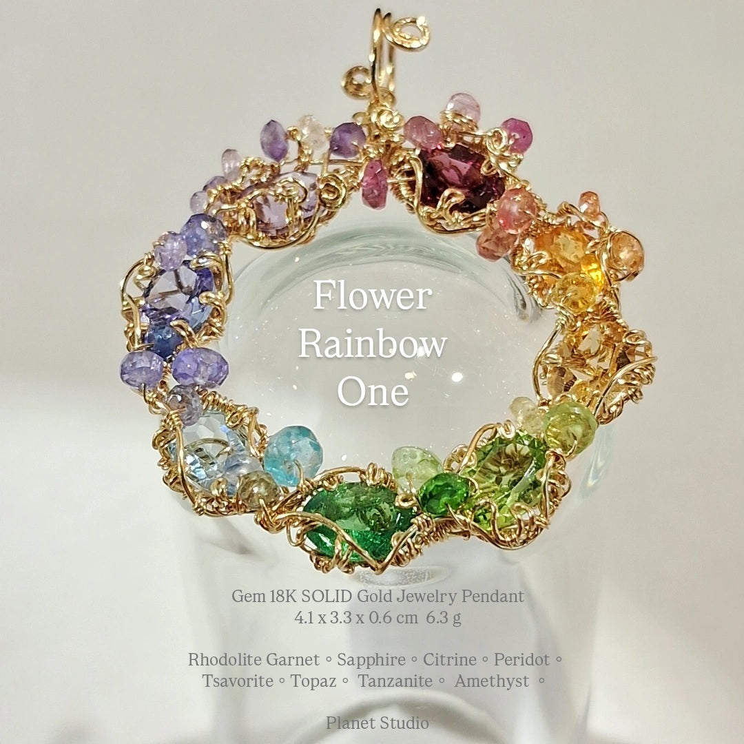 Flower Rainbow One 18K SOLID Gold Jewelry Pendant-H68