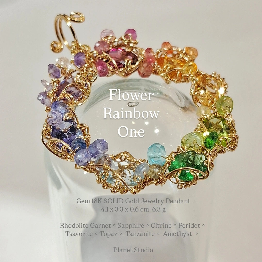 Flower Rainbow One 18K SOLID Gold Jewelry Pendant-H68