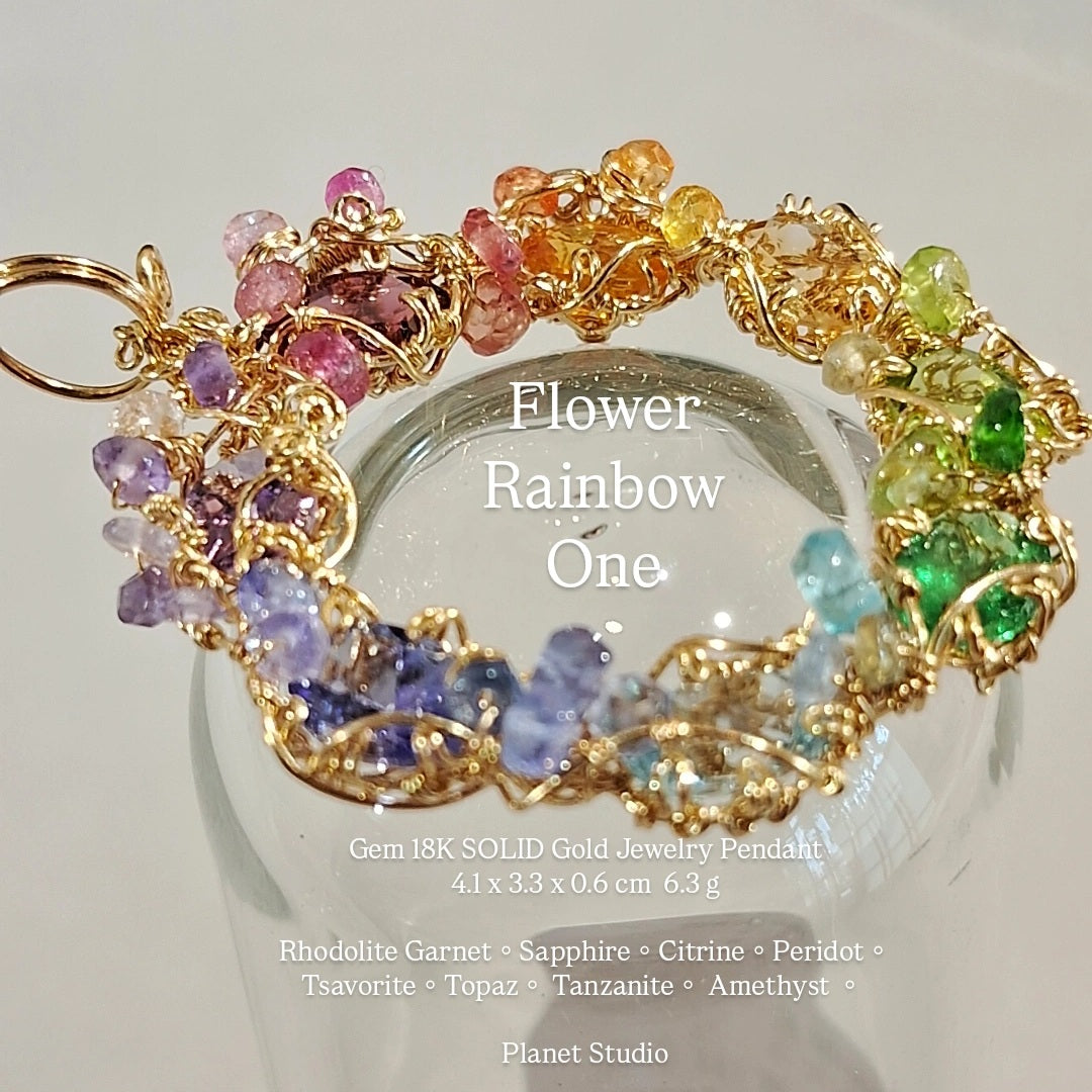 Flower Rainbow One 18K SOLID Gold Jewelry Pendant-H68