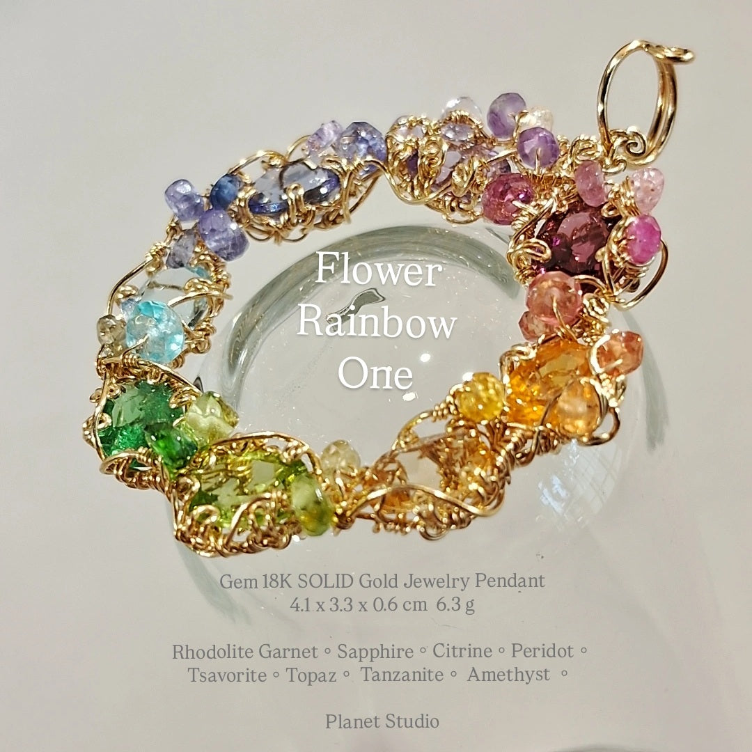 Flower Rainbow One 18K SOLID Gold Jewelry Pendant-H68