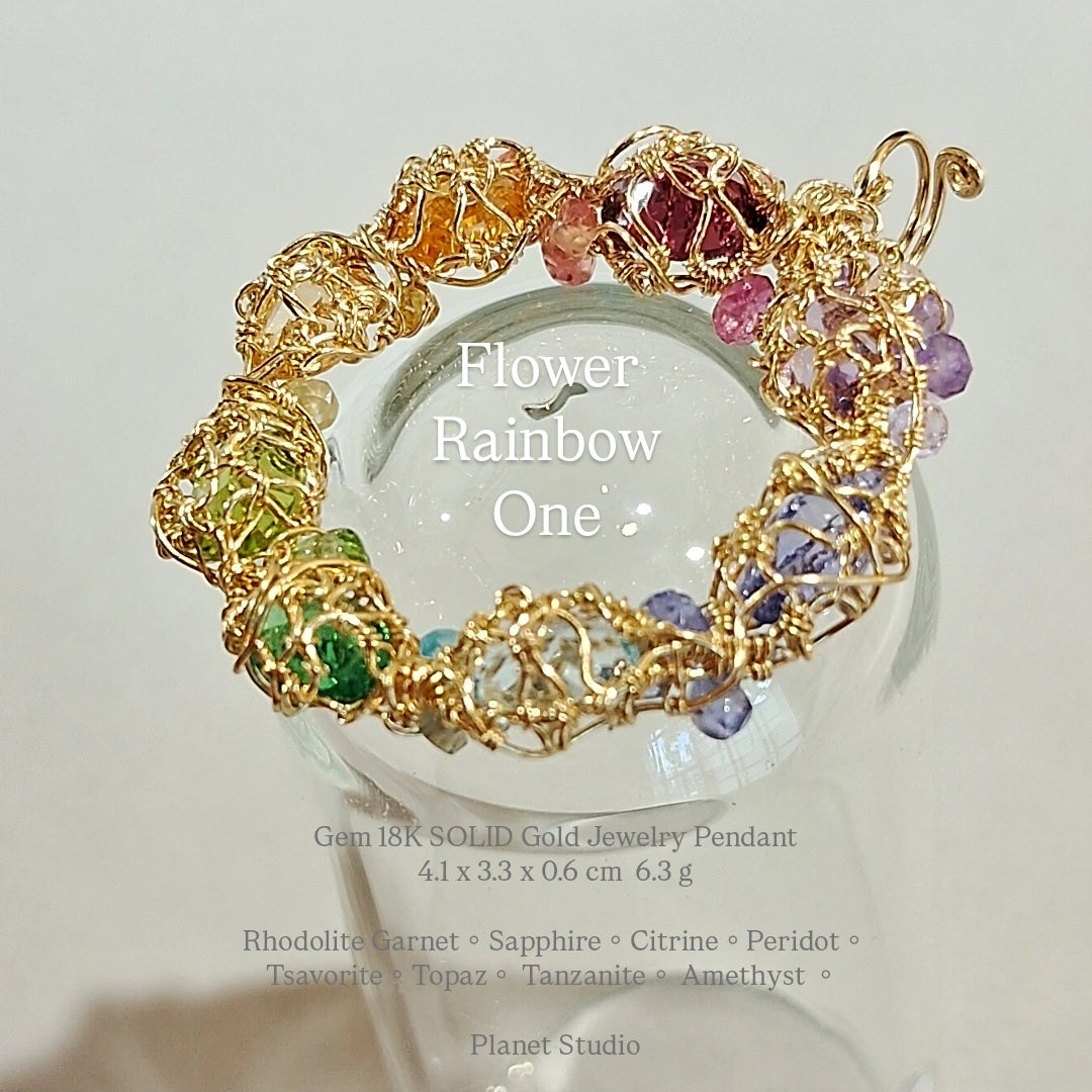 Flower Rainbow One 18K SOLID Gold Jewelry Pendant-H68