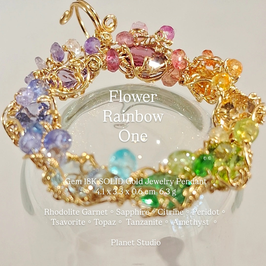 Flower Rainbow One 18K SOLID Gold Jewelry Pendant-H68